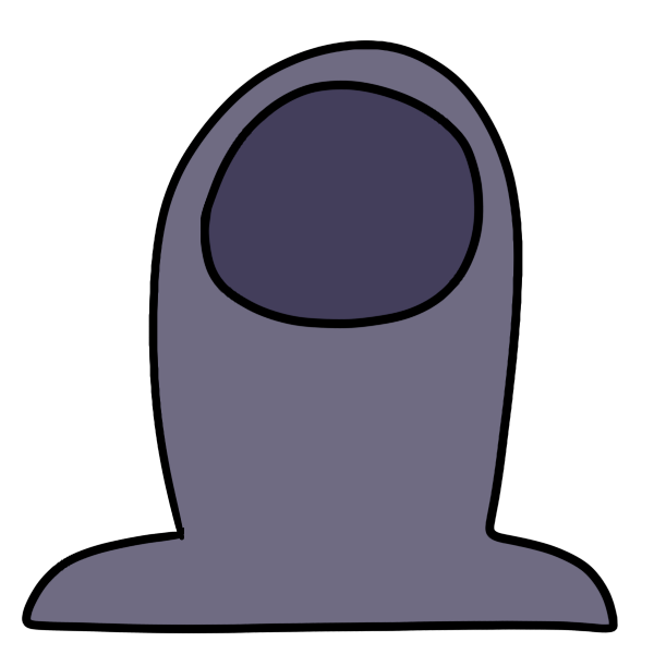  a light purple head and shoulders shape contains a dark purple oval towards the top.